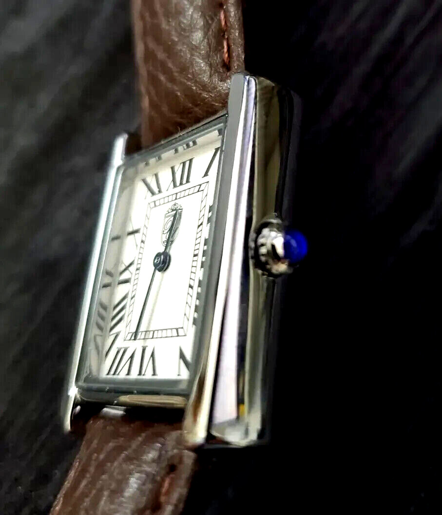 Iconic Swiss Design Pierre Lucerne 1888 Vintage Style Tank Mens Watch Brown Band
