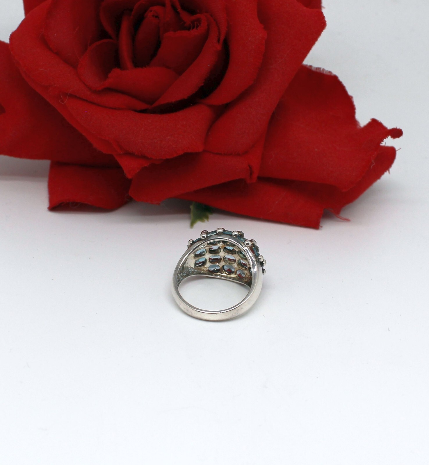 Sterling Silver ALX Blue Topaz Domed Ring Size 8 6.97g CAT RESCUE