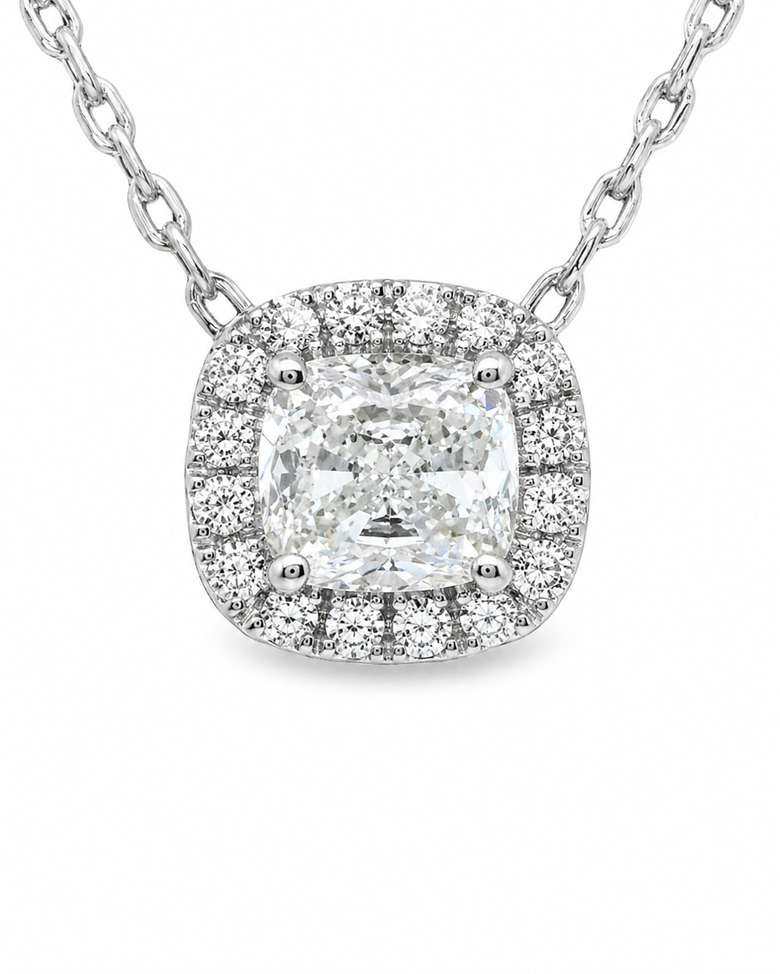 Natural Radiant Cut Diamond Halo Pendant 18KT White Gold