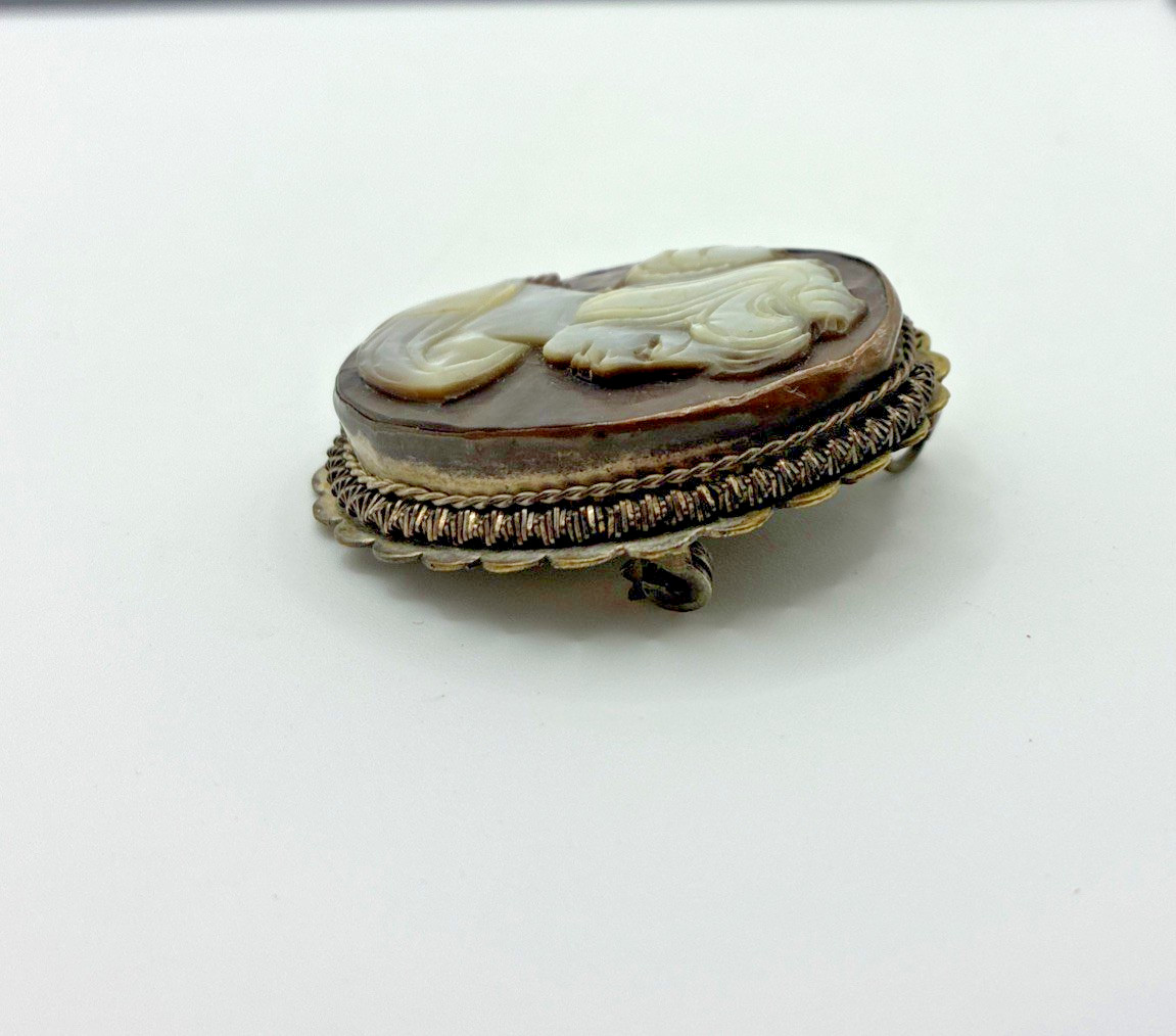 Vintage Cameo Brooch Pendant Lot Hand Carved Pin Poet Core Signed Mid Century