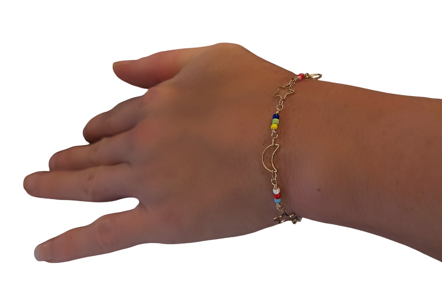 Moon And Star Gold Bracelet With Seed Beads | New | Adjustable