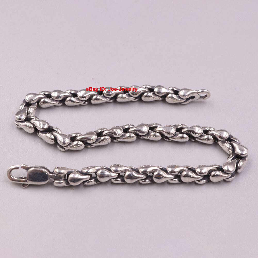 Pure 925 Sterling Silver Bracelet 5.5mm Unique Pear Link Chain Unisex 8.26inch