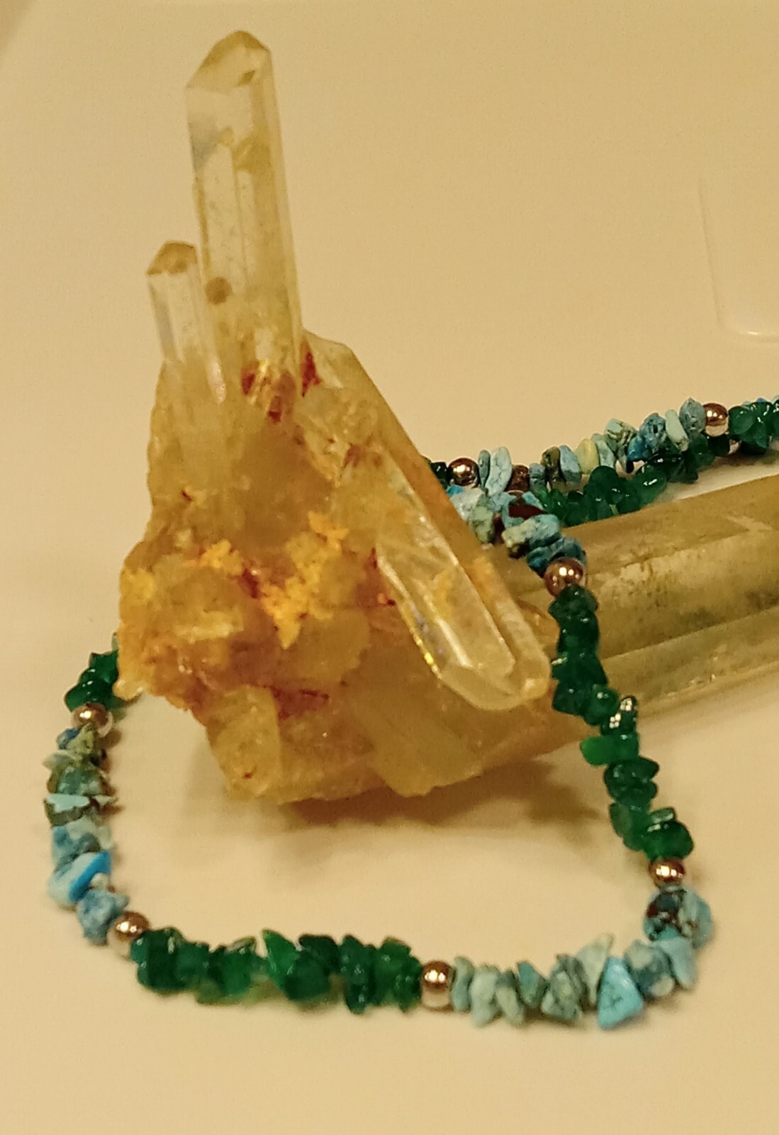 20″ LADIES TURQUOISE & GREEN ONYX NECK. Unique Exclusive Design. Sterling Clasp