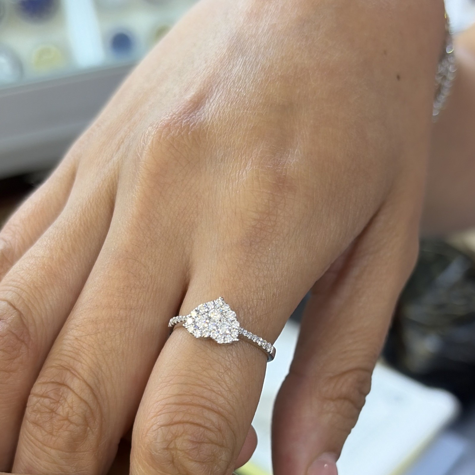 Heart-Shaped White Diamond Pavé Women’s Engagement Ring in White Gold