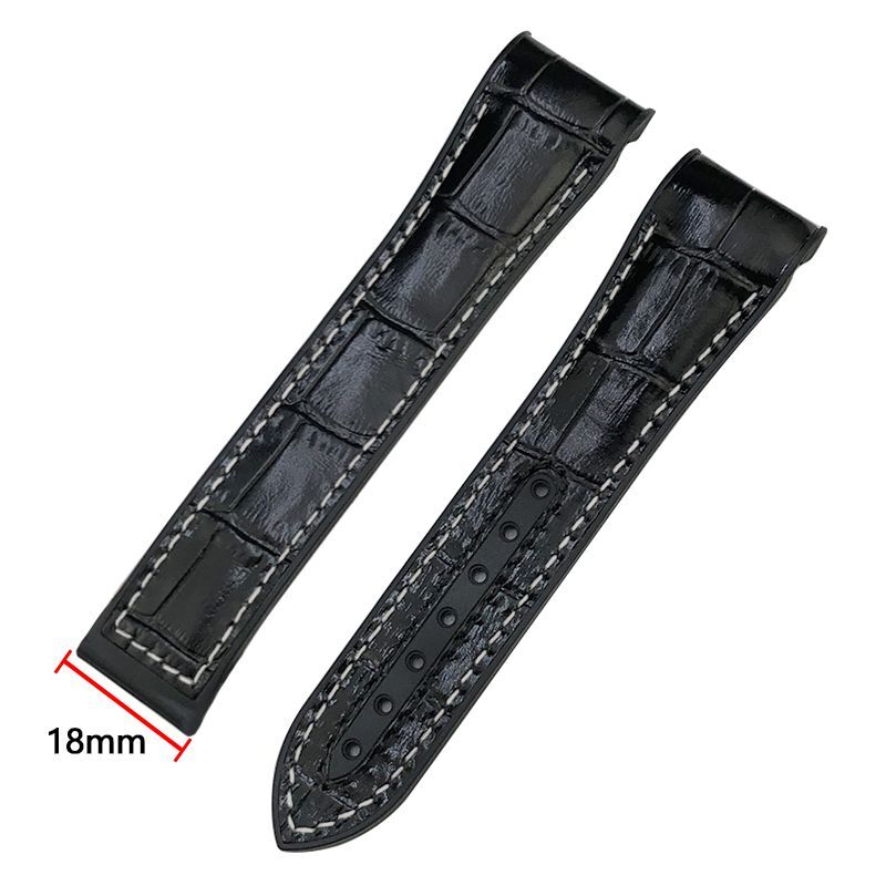 Fits Omega Semaster Planet Ocean 600 Black Leather Strap Rubber Lining Band 21mm
