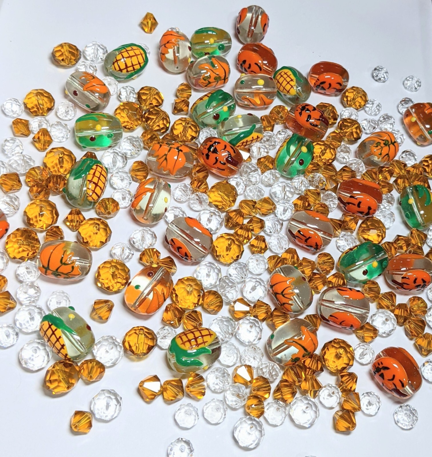 Thanksgiving Beads Fall Beads Glass Beads Pumpkin Corn Maple Leaf DIY 100pc