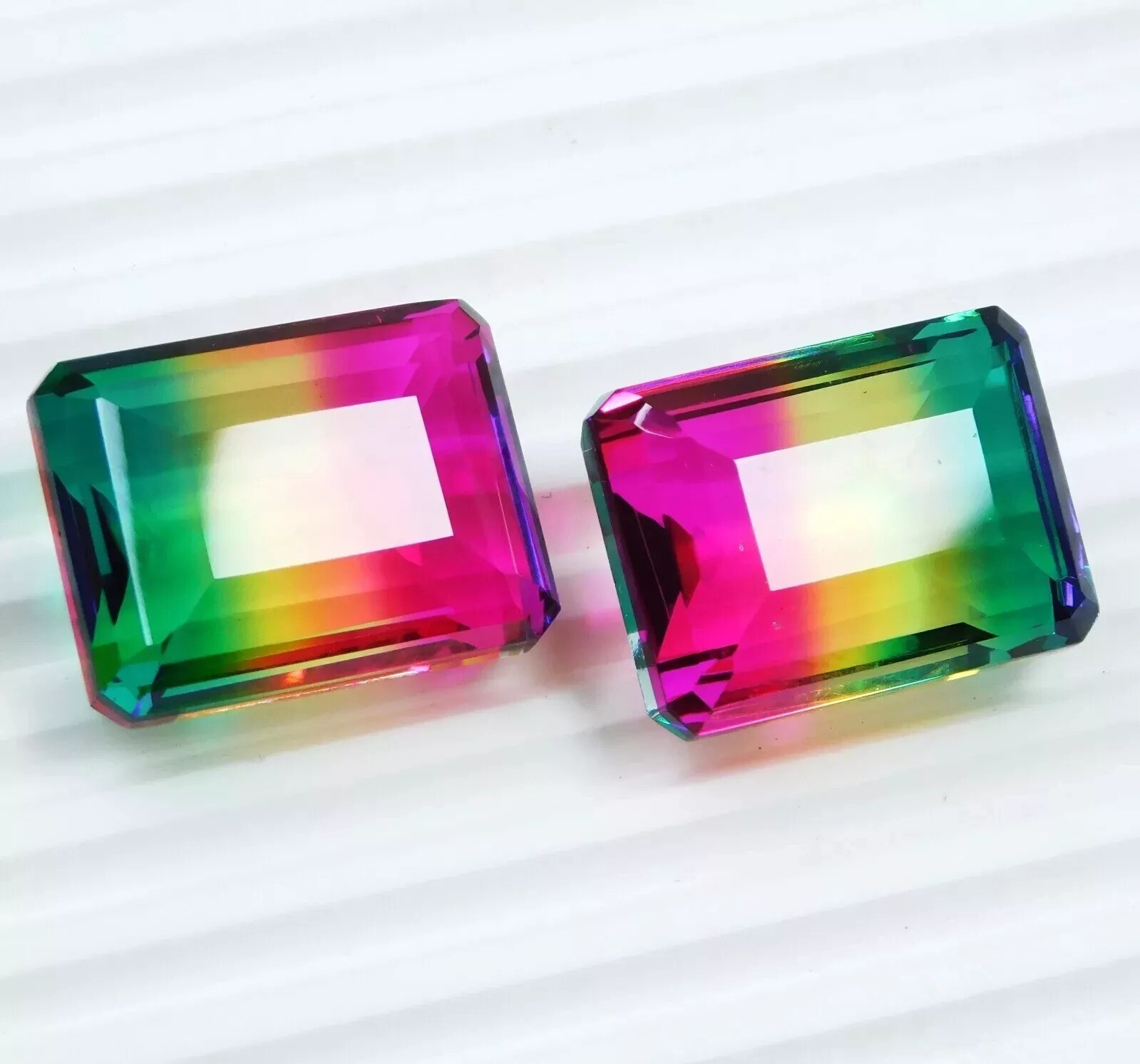 Watermelon Tourmaline Emerald Cut 100+ Ct Natural Certified Pair Loose Gemstone