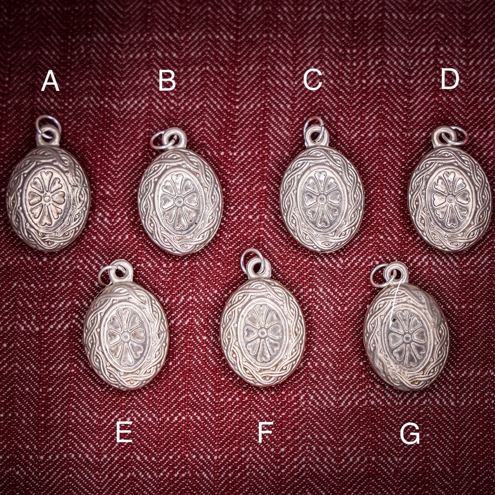 Antique French Puffy Oval Charm Sterling Silver Die Struck Engraved 19th Century