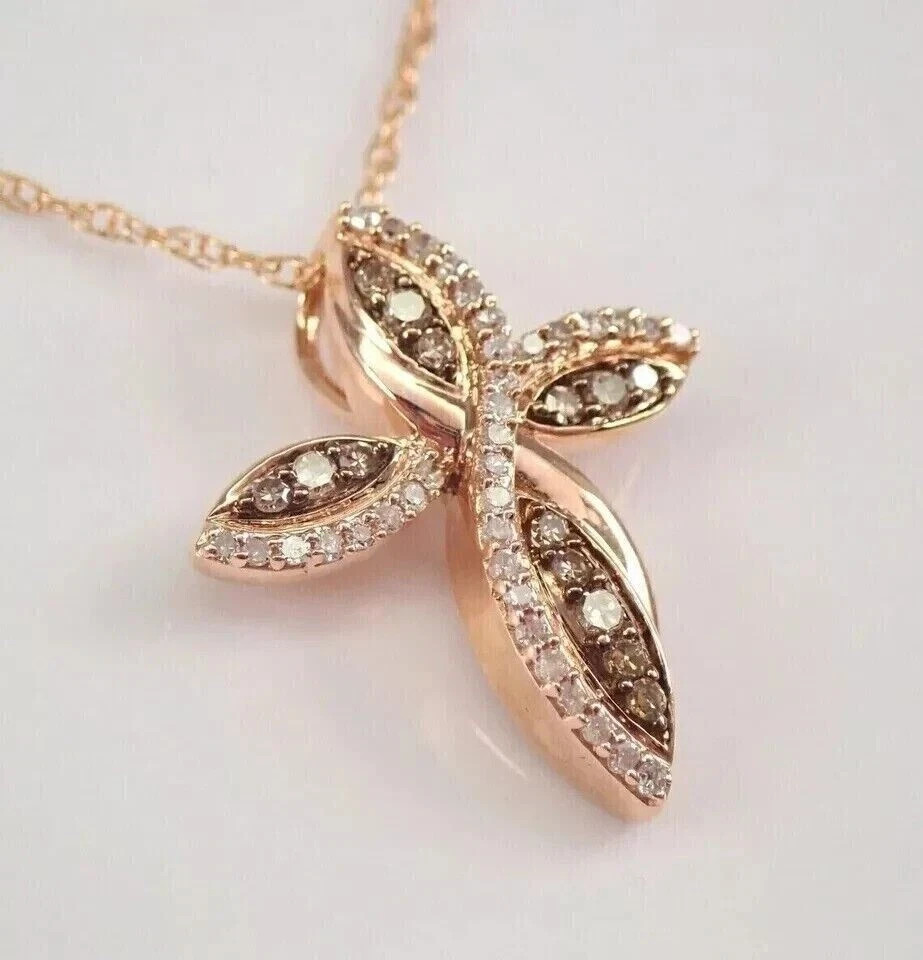 2Ct Round Cut Simulated Brown Diamond Women’s Cross Pendant 14K Rose Gold Plated