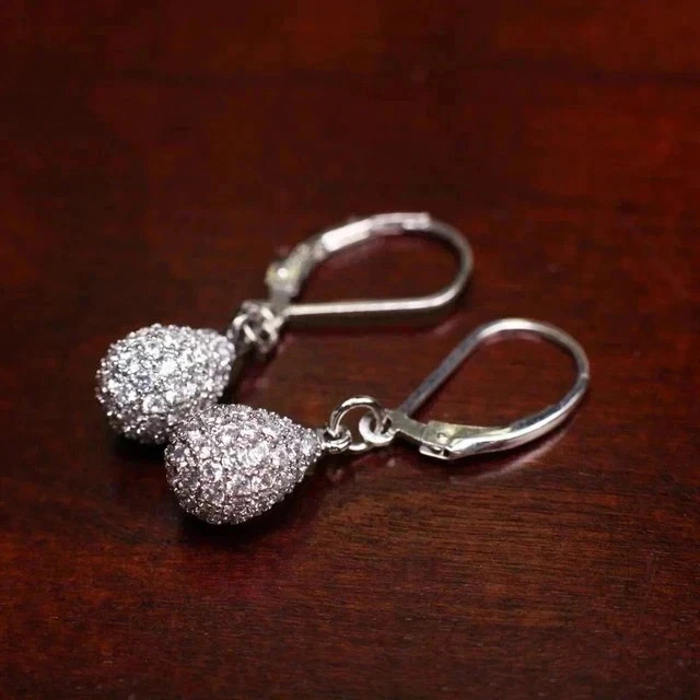 2Ct Round Lab CreatedDiamond Drop/Dangle Teardrop Earrings 14k White Gold Plated