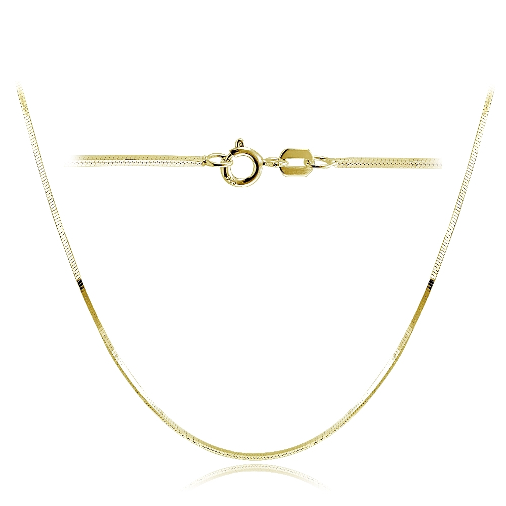 Gold Tone over Sterling Silver Italian 1mm Square Snake Chain Necklace in 14-30″