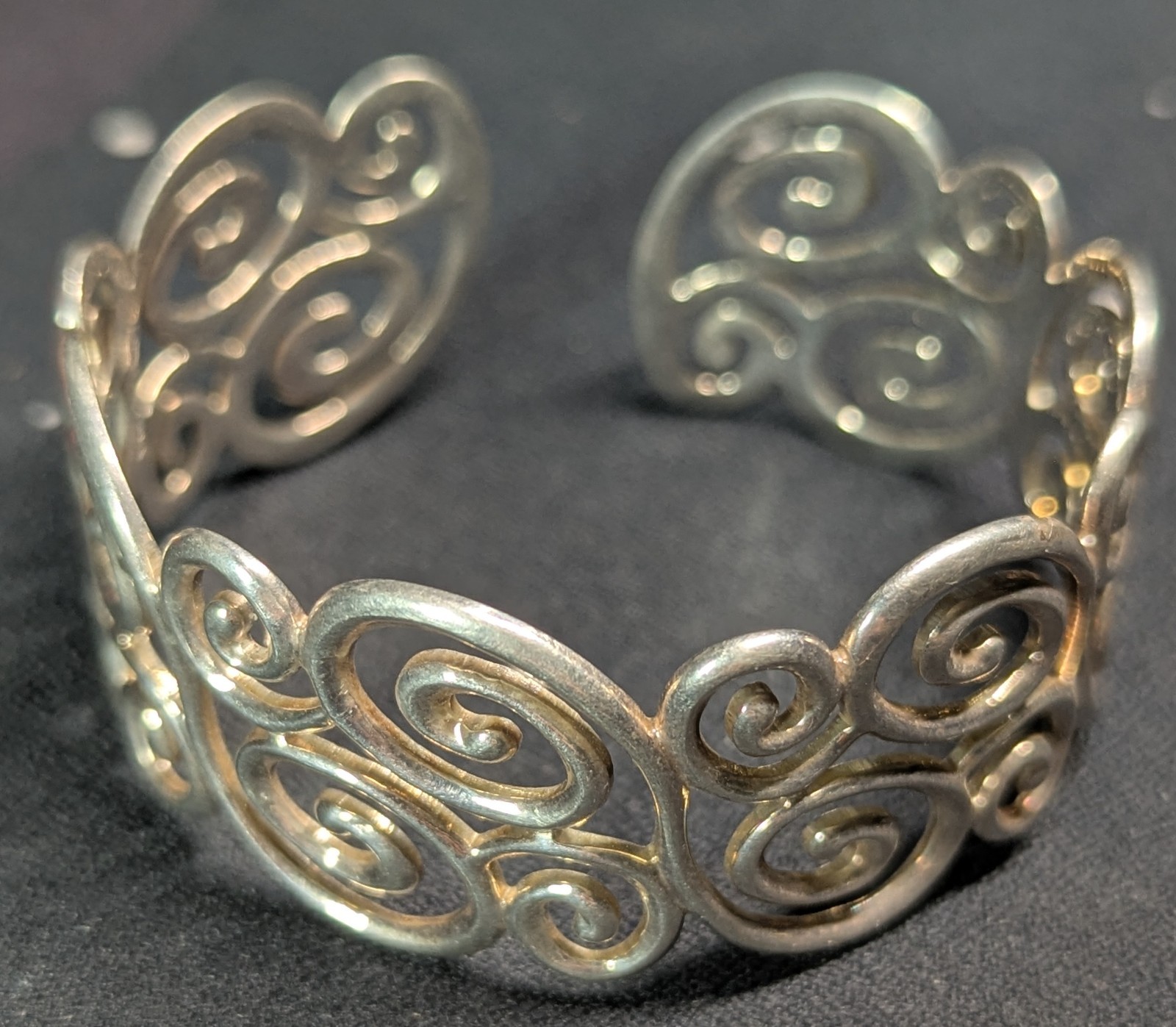 Sterling Silver 925 Ornate Scrollwork Filigree Open Cuff Bracelet 35 grams