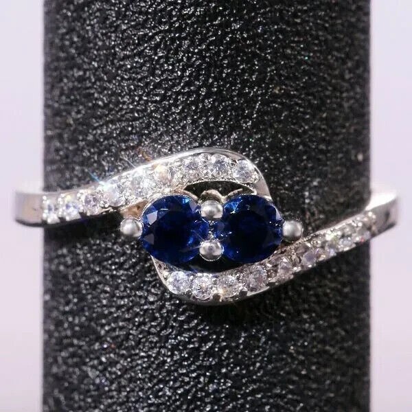 Women’s Stunning Band Ring Round Cut Simulated Sapphire In 14K White Gold Plated
