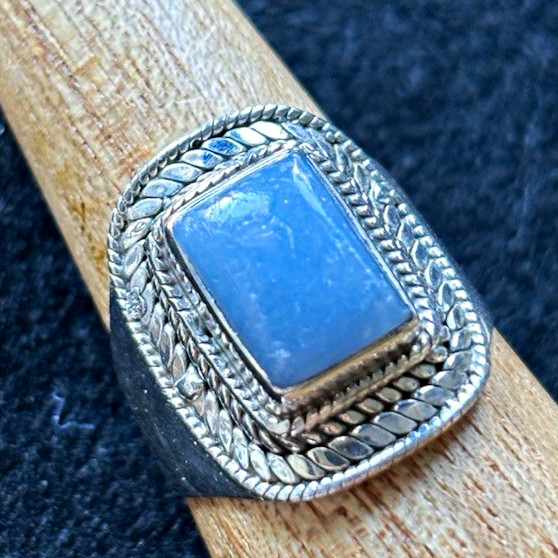 Silver (stamped 925) Square Blue Quartz Set Cocktail Signet Ring Size 7