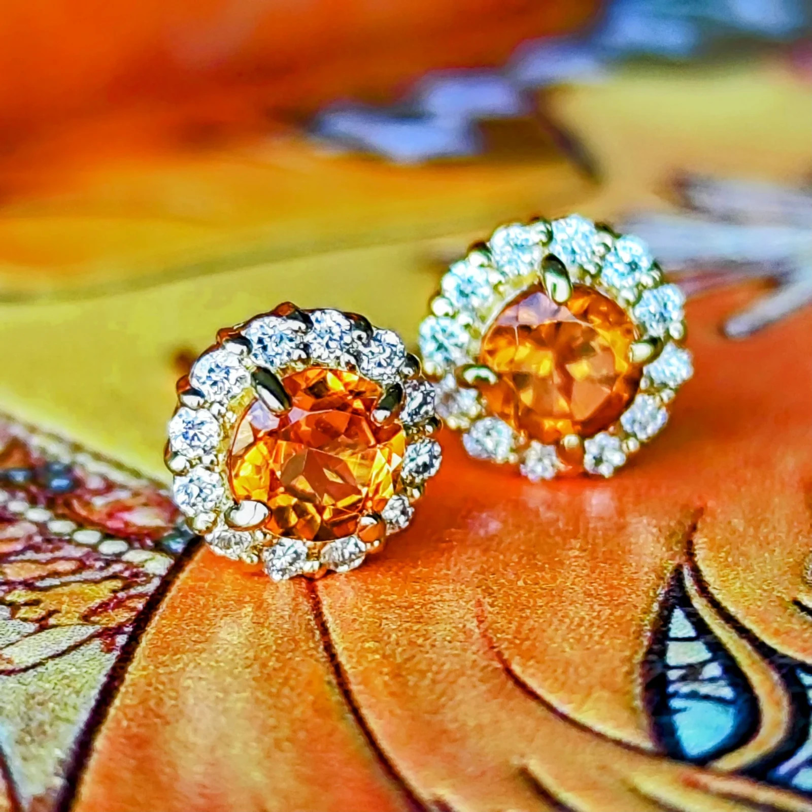 Natural Spessartine (Mandarin) Garnet Diamond 18K Gold Ring 【Made in Japan】
