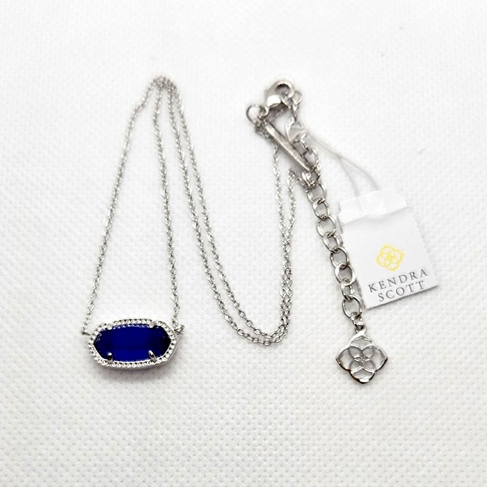 New Kendra Scott Elisa Silver Pendant Necklace In Cobalt Blue