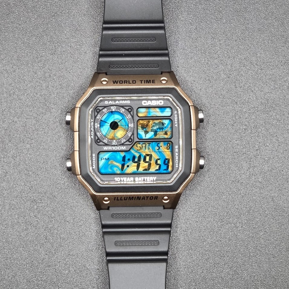 Golden Wave Based on CASIO AE-1200WH-5AV. Royale World Time Watch Mod.