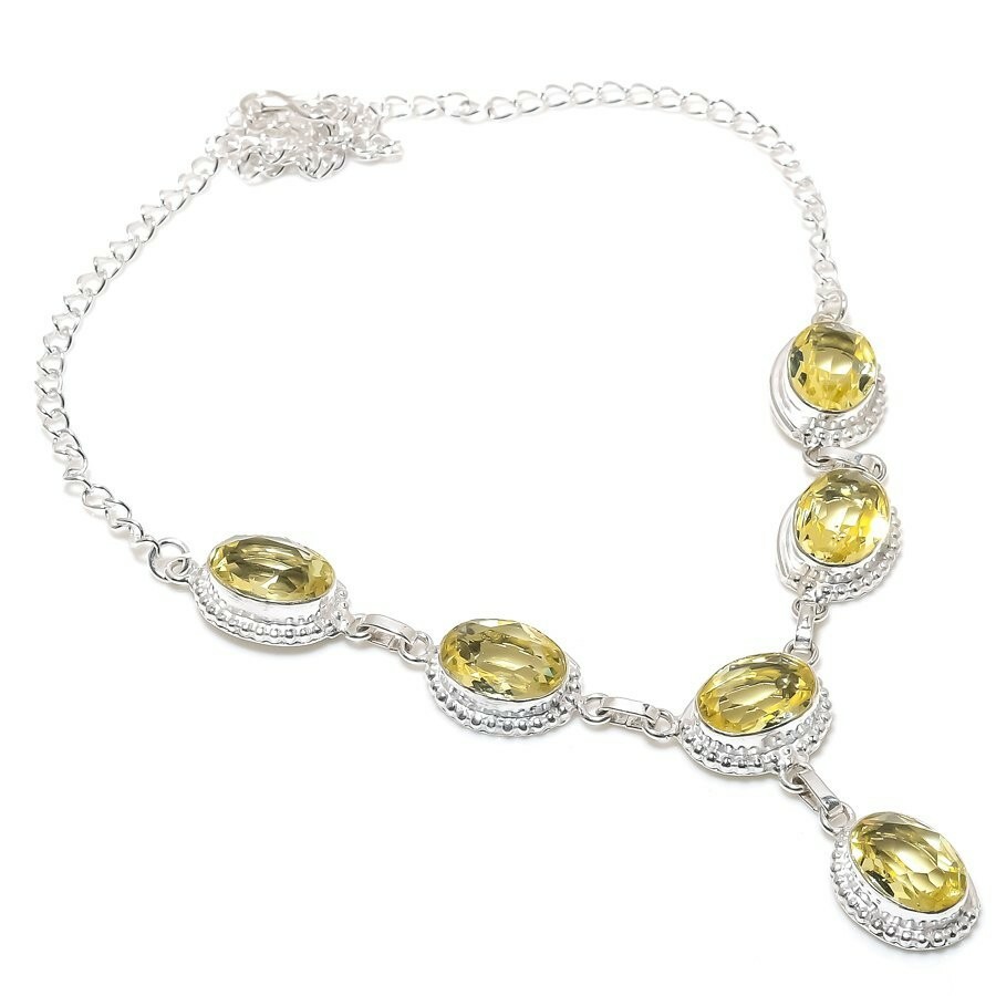 Lemon Quartz Gemstone Handmade 925 Sterling Silver Jewelry Necklaces Sz 18