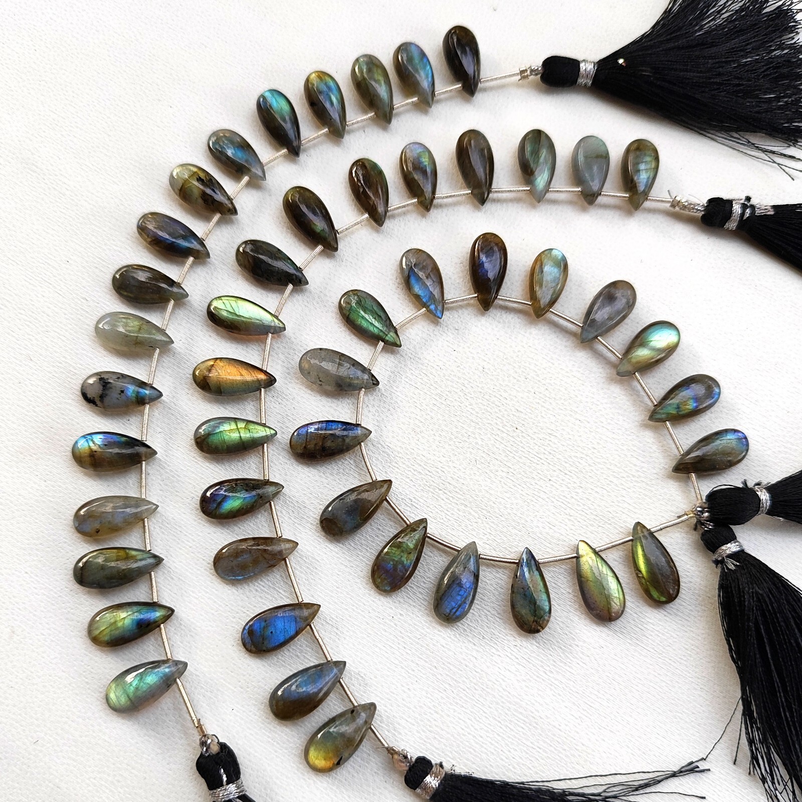 Natural Rainbow Fire Labradorite Gems 15×7 mm Size Smooth Pear Shape Beads 6.5″