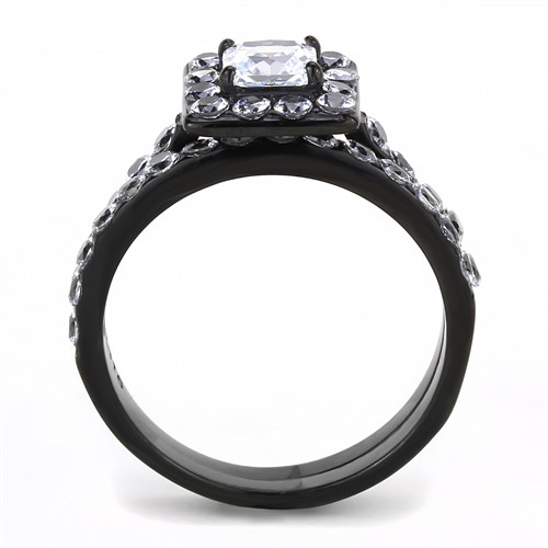 Women’S 1Ct Princess AAA Grade Cubic Zircon CZ Black Ip Wedding Set Tk3458