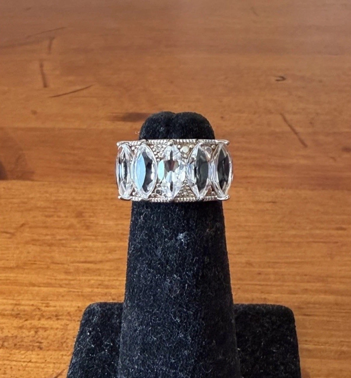 Sterling Silver 925 Wide Band Marquise CZ Eternity Ring Size 6.5 BBJ Statement