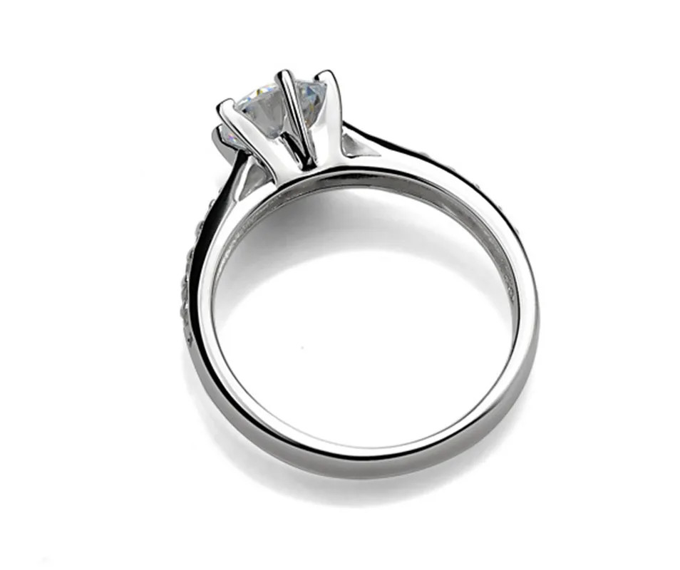Luxury 925 Sterling Silver Classic Ring for Women Six Claw Jewelry Simple 70Ct D