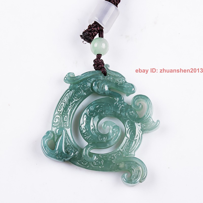 Natural Grade A Jade jadeite Carving Retro Dragon Amulet Lucky Pendant Necklace