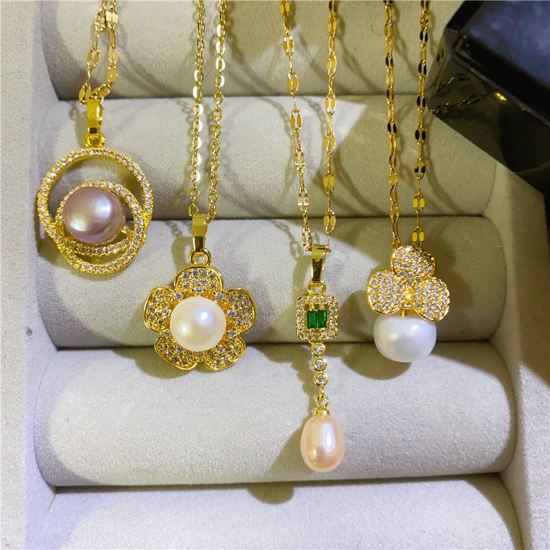 Bulk Random 10pcs Mix Natural Pearl Pendant Necklaces Women Hollow Floral Gift