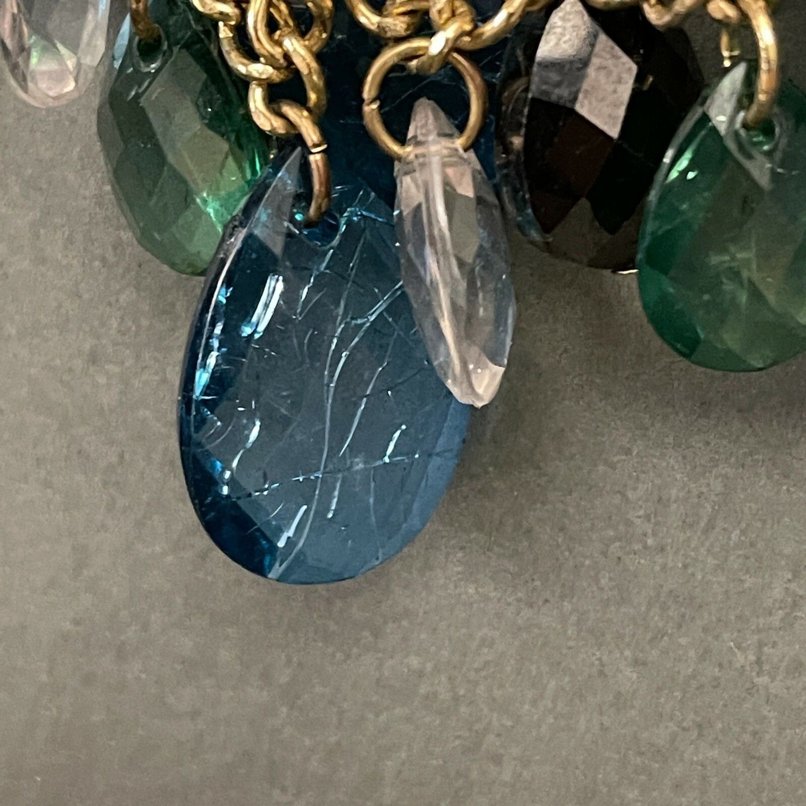 Blue Green Gold-tone Chain Statement Fashion Jewelry Necklace NWOT