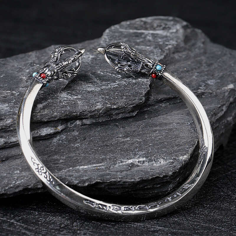 A24 Bangle Buddhist Vajra Magic Instrument Silver 925 Agate