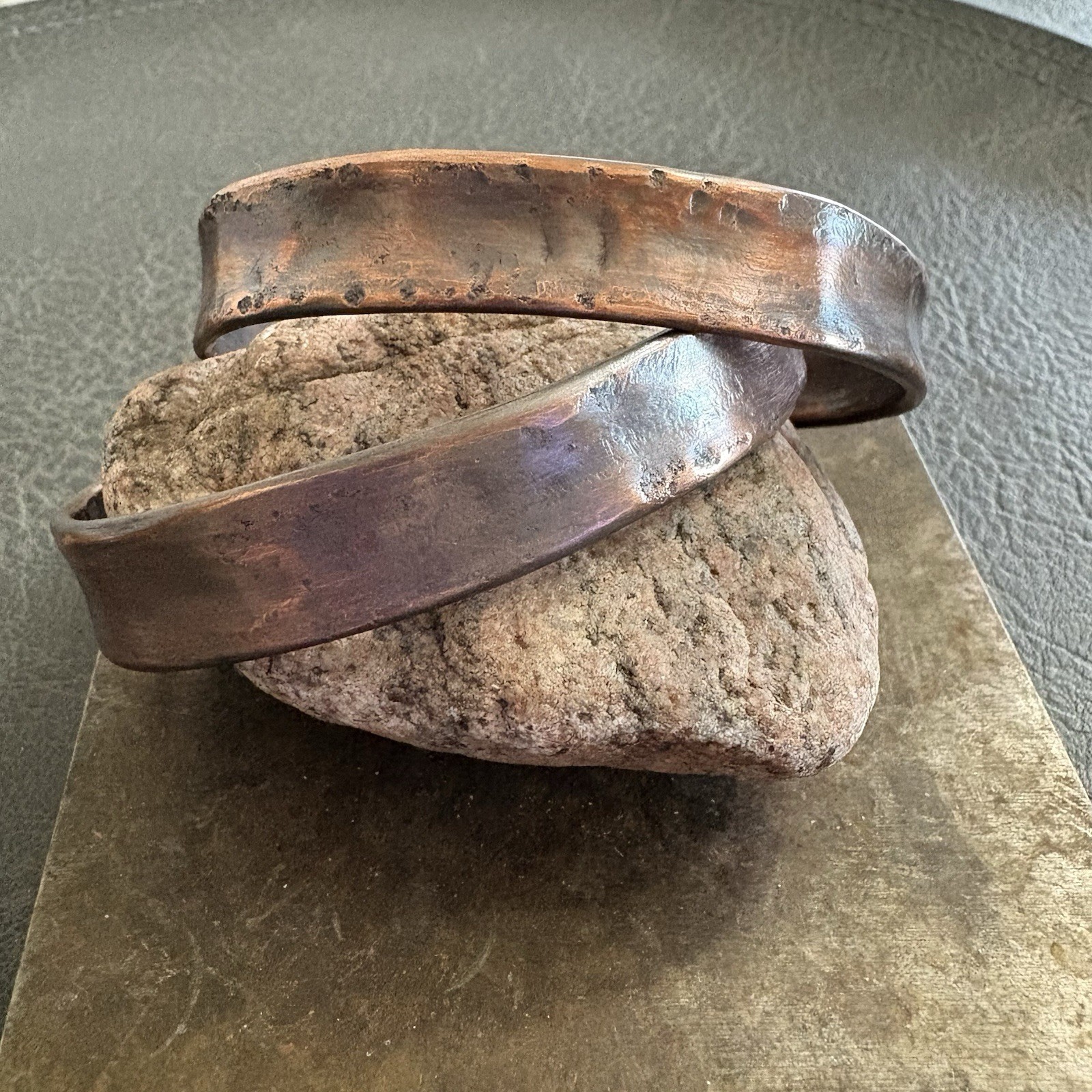 Pure Copper Handmade 1/2 Inch Cuff Bracelet Unisex Hammered Concrete Finish