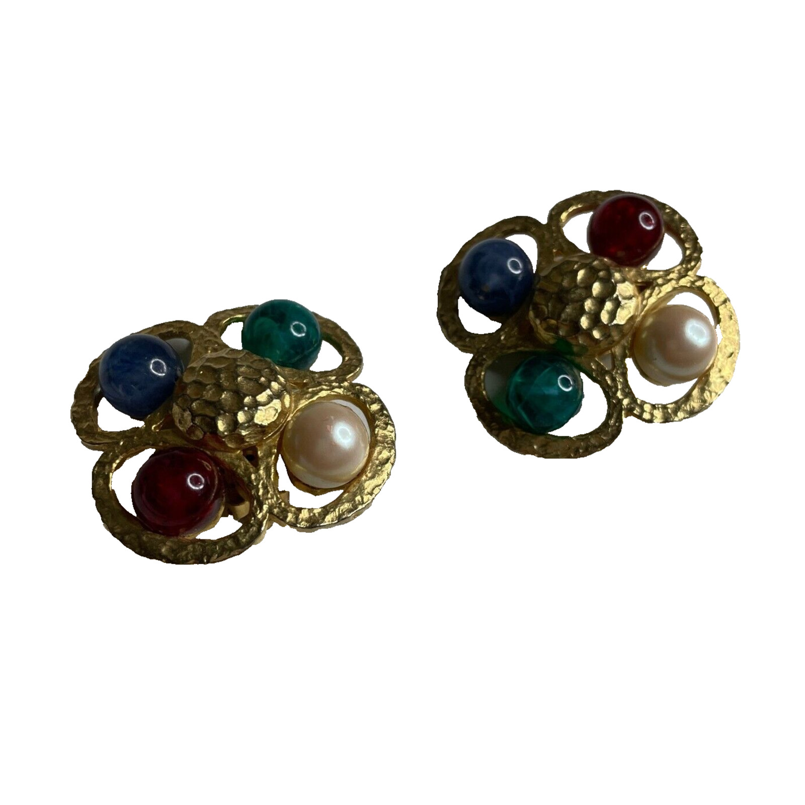 Vintage Signed Craft Gem-Craft Mogul Acrylic Gem Gold Tone Clip On Earrings