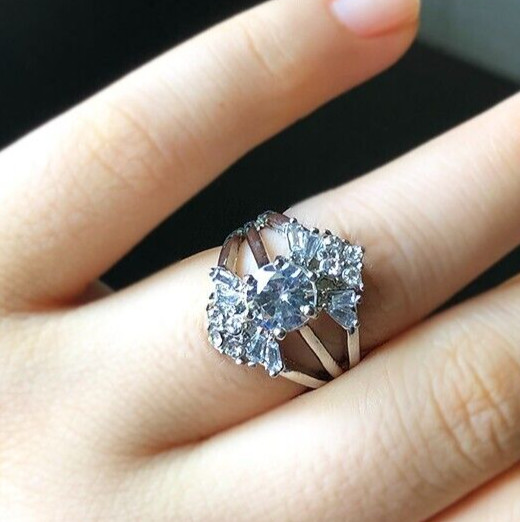 2 Ct Simulated Diamond Ring 925 Silver Plated Delicate Ring For Valentine Gifts