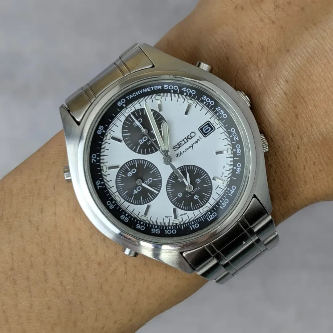 Rare Seiko Panda Dial Chronograph Alarm Quartz 7T32-7C60 Vintage 1988s Watch Men