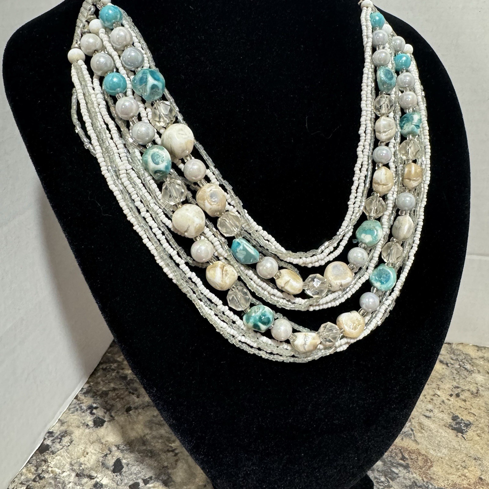 Vintage Sterling W & H Jewelry Co. Multi Strand Beaded Necklace Rhinestones Nice