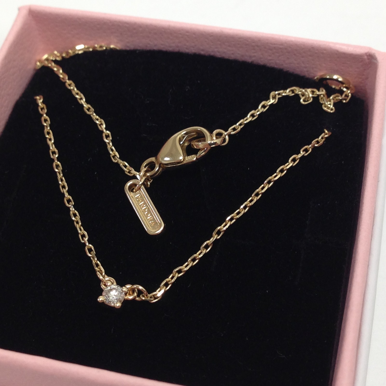 Pandora Era 14K Yellow Gold 0.05 ct Lab Grown Diamond Solitaire Necklace Adj.