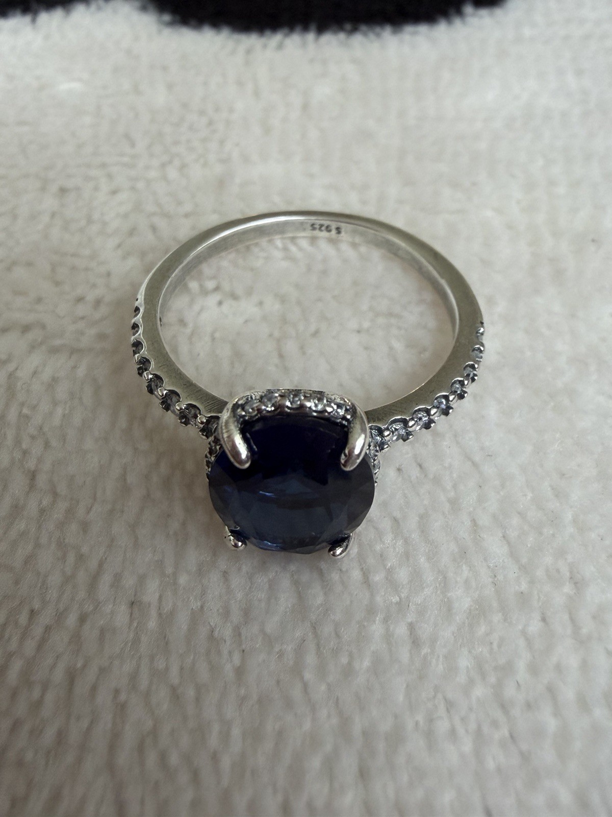 Marked 925 Silver Oval Blue Sapphire CZ Ring 7 Size
