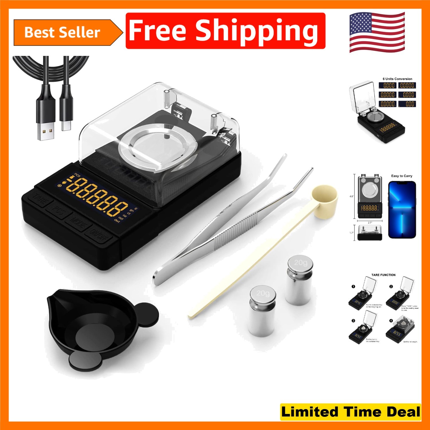 Precision Digital Scale with Tare Function – 50g Capacity for Jewelry & More