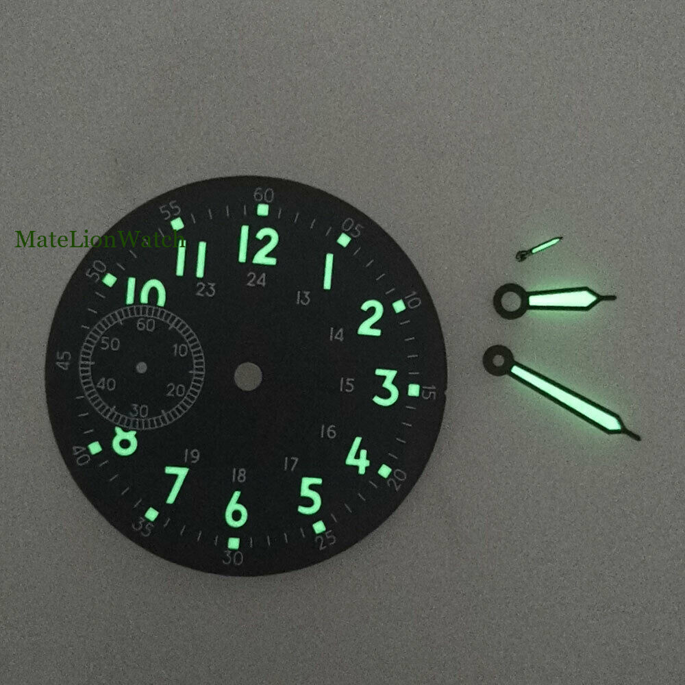 Fit For ETA6497 6498 ST3600 3620 39mm Gray Watch Dial+Hands Green Luminous