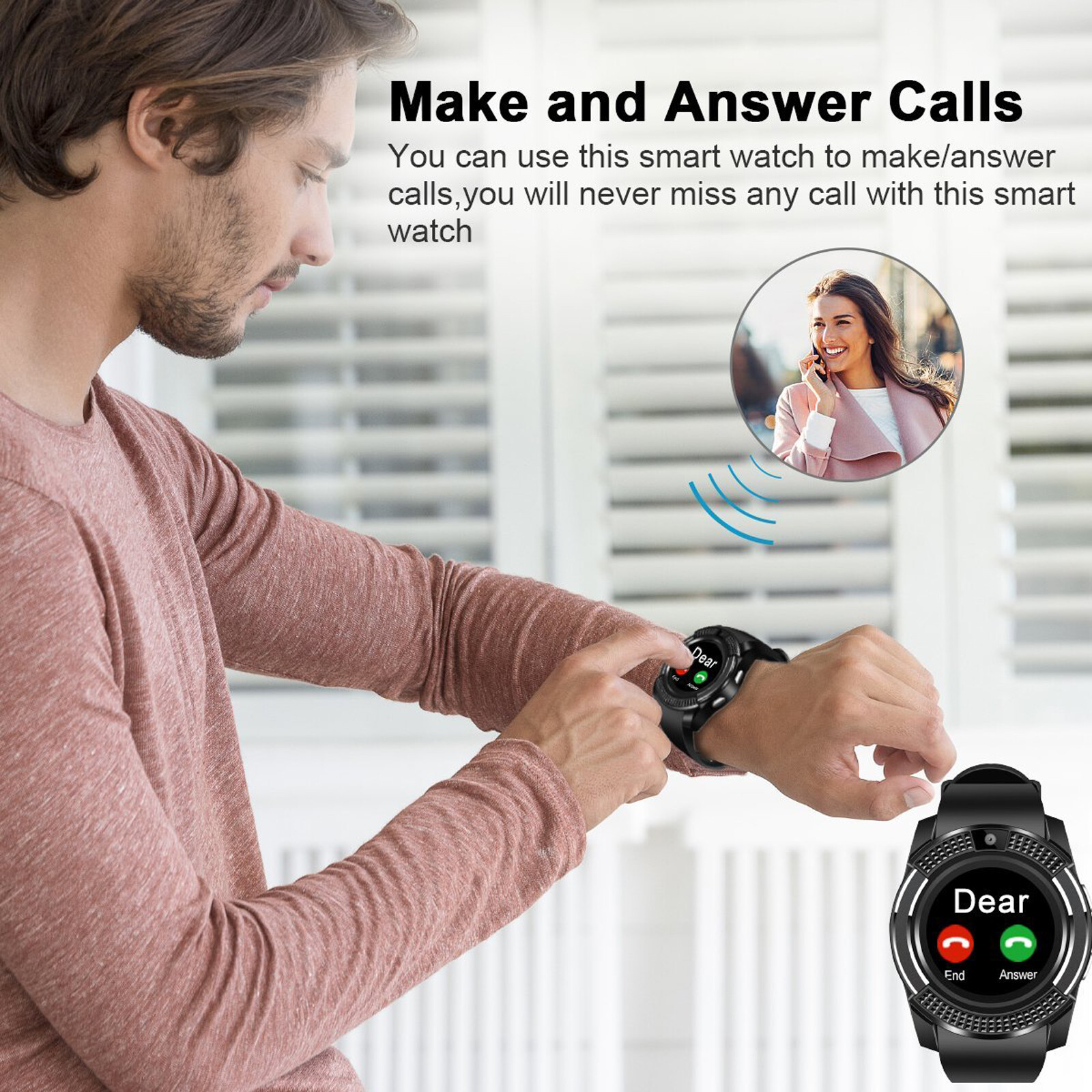 Bluetooth Smartwatch Unlocked Smart Watch Phone Answer/Make Call For Android