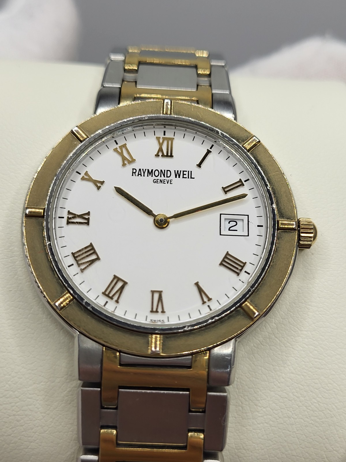 RARE [N. MINT] 35mm Raymond Weil 8800 Swiss Men’s 18k Gold Bezel Watch 8.25″