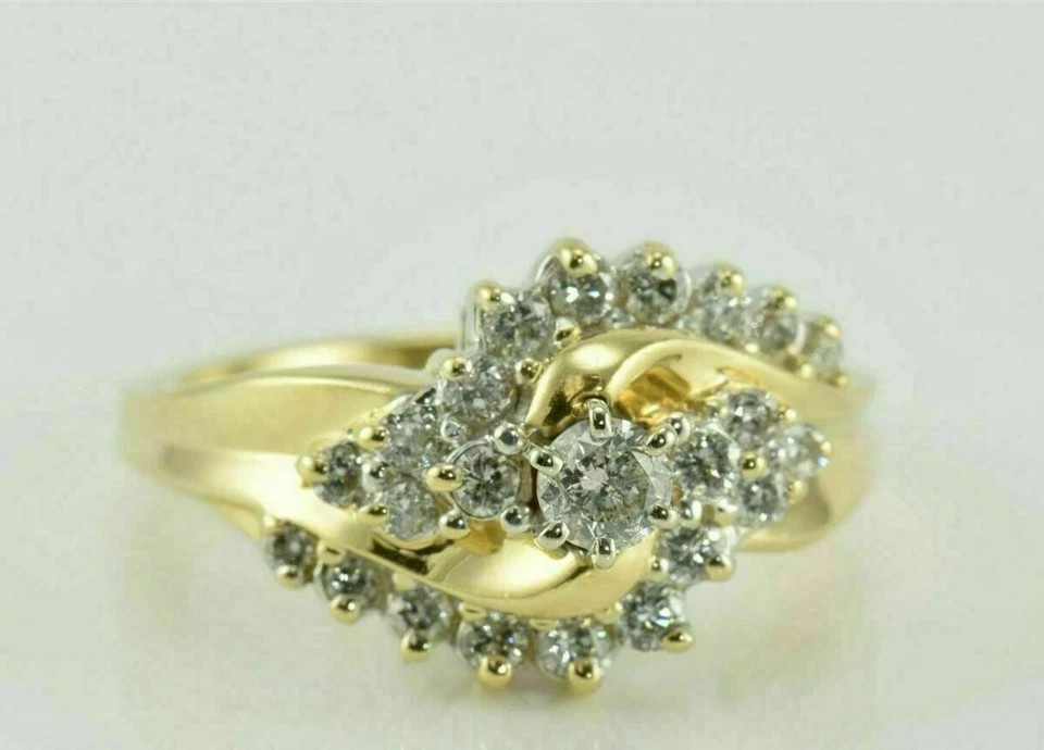 2Ct Round Cut Lab Created Diamond Cluster Engagement Ring 14k Yellow Gold Plated