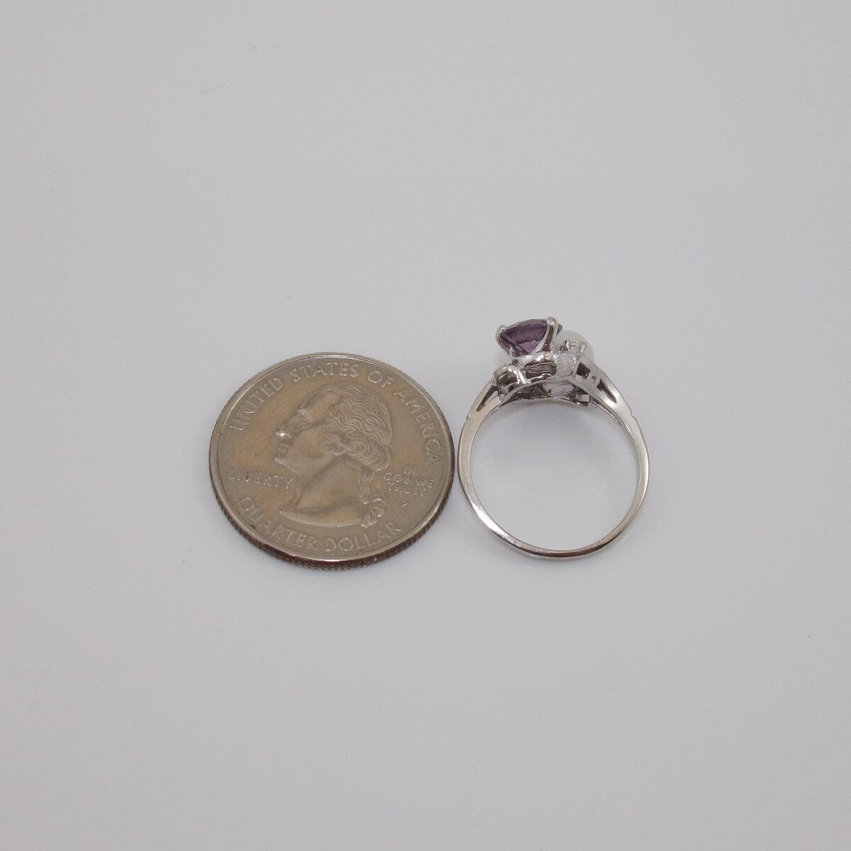 Vintage 10K White Gold Pearl Purple Sapphire White Spinel Ring Size 6