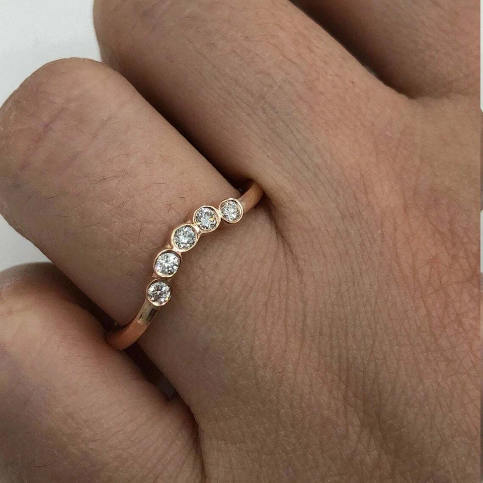 2 Ct Round Cut Simulated Diamond 5-Stone Wedding Band Ring 14k Rose Gold Plated