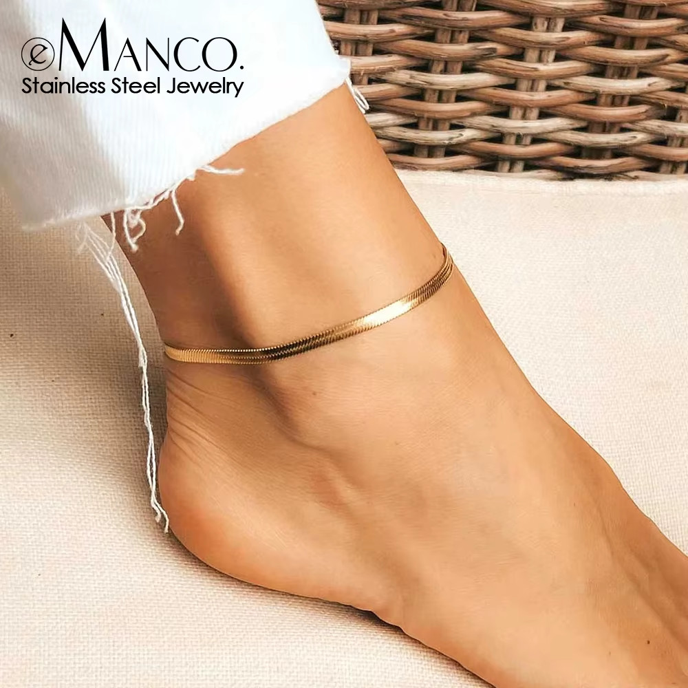 Emanco 4MM Snake Chain Anklet Womens/Girls Beach Chain Stainless Steel Anklet Gi