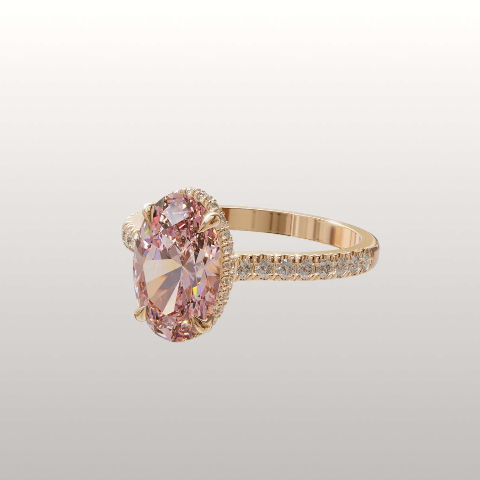 18k Yellow Gold Ring 4.90 Ct IGI Lab Created Fancy Intense Pink Oval Cut Diamond