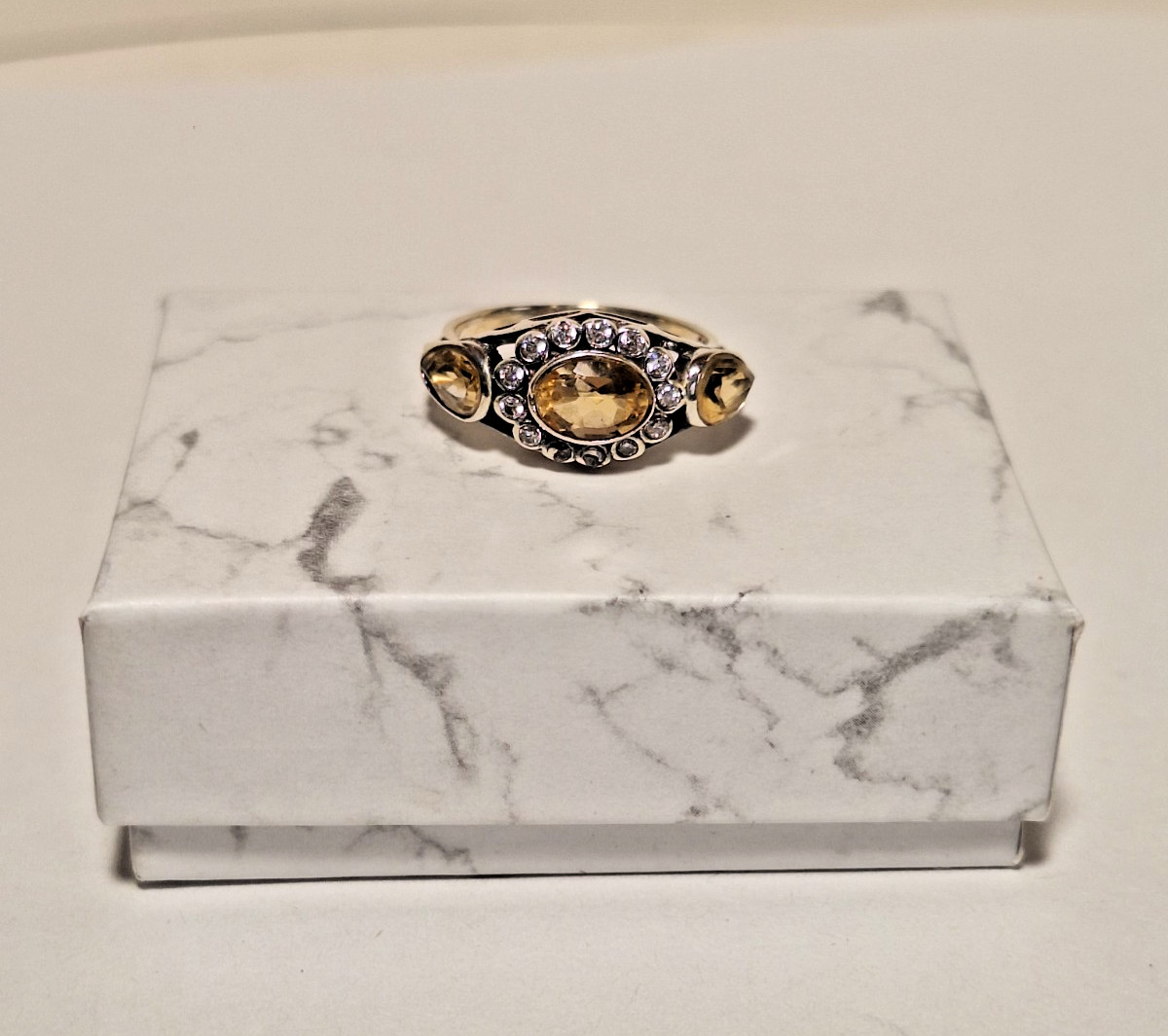 .925 Sterling Silver & 1.44 Ct Genuine Golden Citrine Dinner Ring