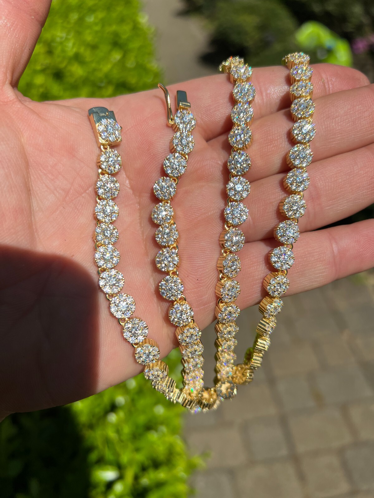 14k Gold Plated Silver Real MOISSANITE Hip Hop Cluster Tennis Chain Necklace