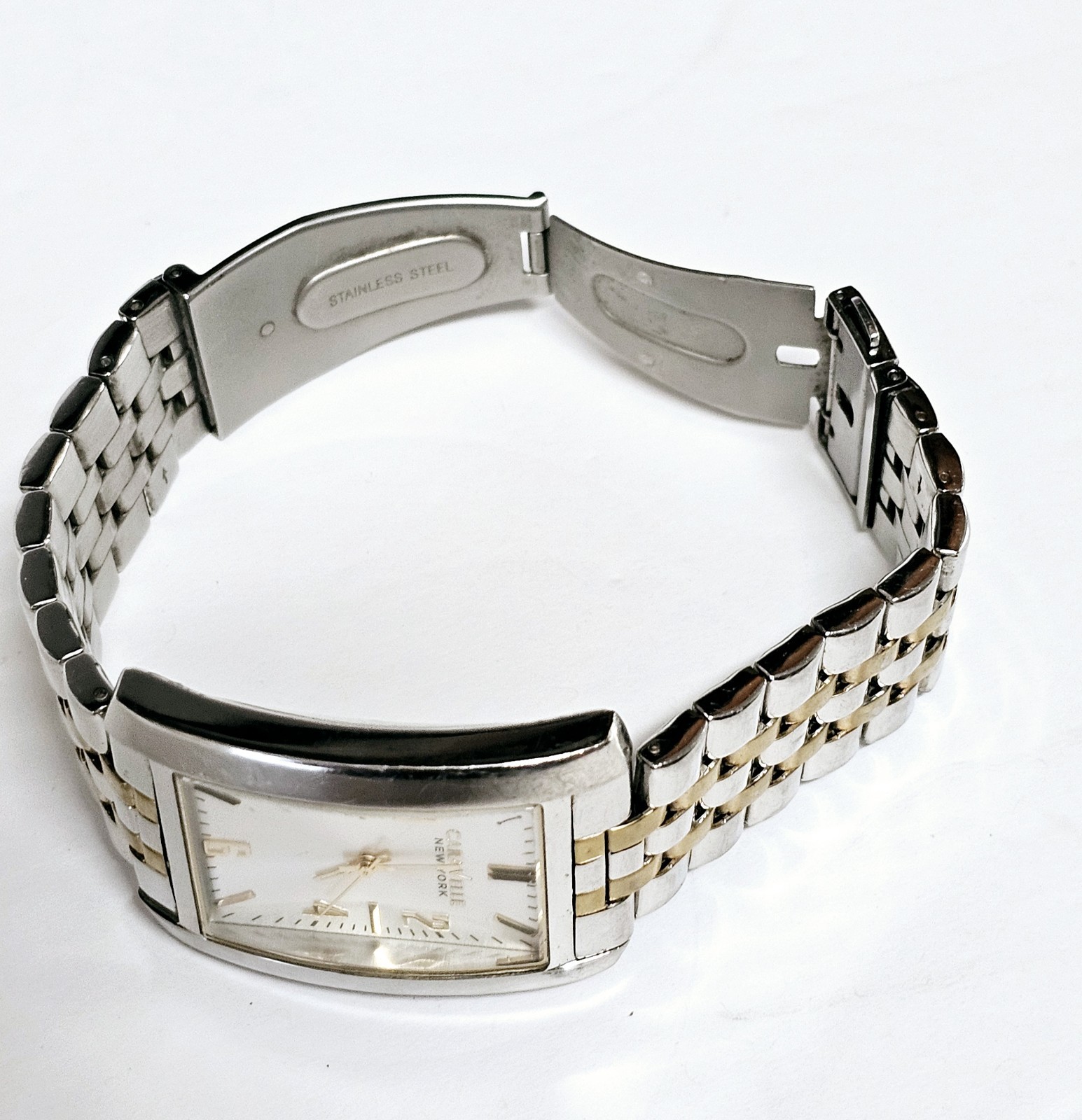 Caravelle By Bulova Tank Watch 45A123 Two Toned 32mm To Crown 40mm From Top.