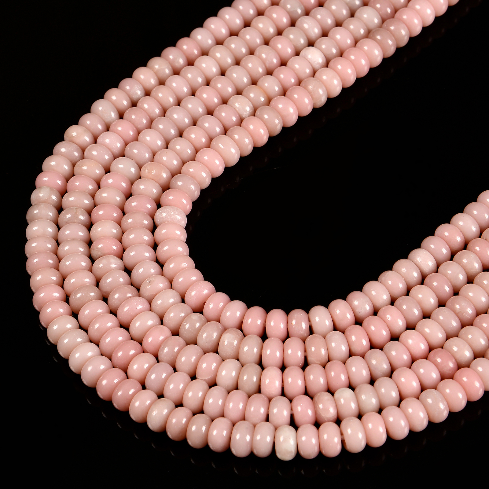 Natural Chinese Pink Opal Smooth Rondelle Beads 2x4mm 4x6mm 5x8mm 15.5” Strand